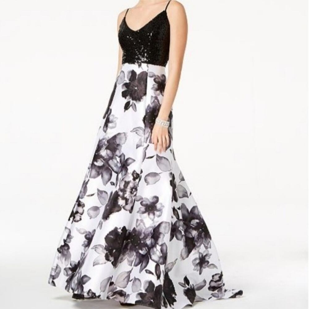 Marina Sequin and Printed Mermaid Gown
